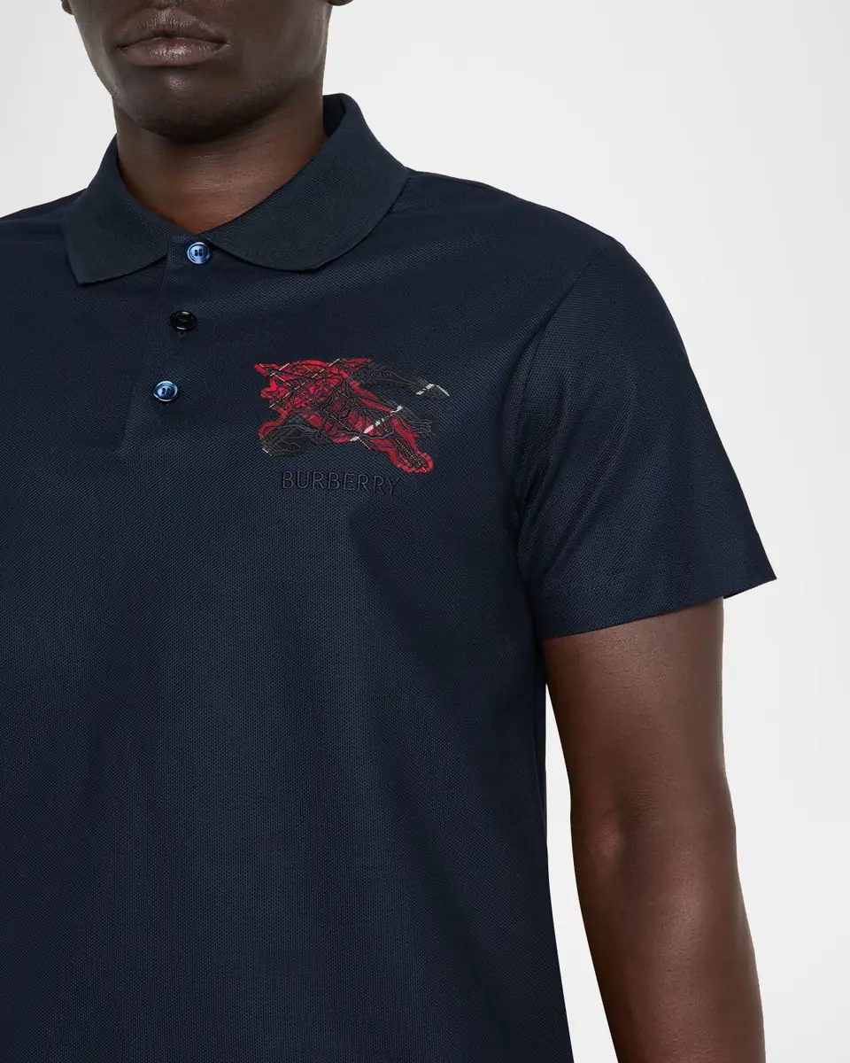 Burberry Men's Embroidered EKD Check Slim Cotton Polo Shirt | Thumbnail 5 Burberry Men's Embroidered EKD Check Slim Cotton Polo Shirt | Thumbnail 5