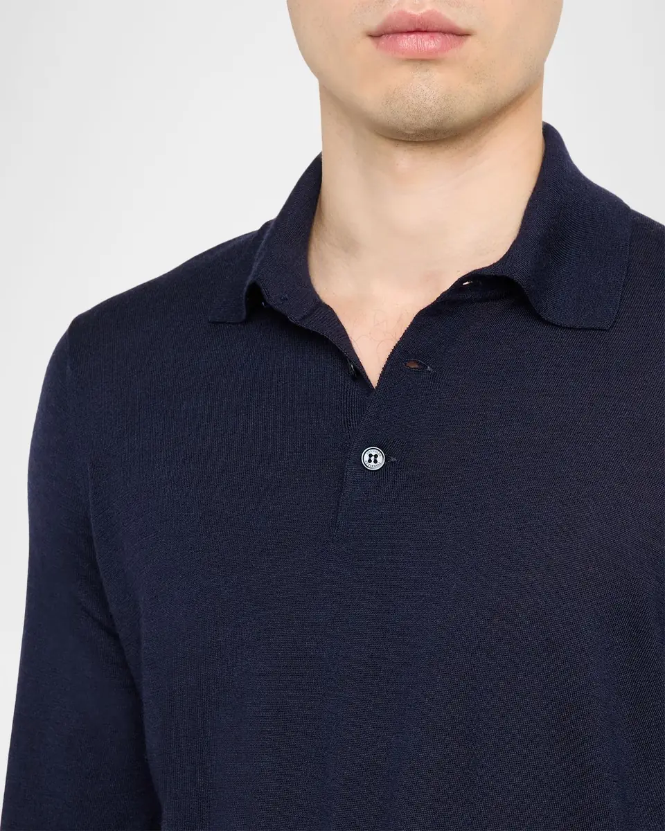 Brunello Cucinelli Men's Fine Gauge Wool-Cashmere Polo Shirt | Thumbnail 4 Brunello Cucinelli Men's Fine Gauge Wool-Cashmere Polo Shirt | Thumbnail 4