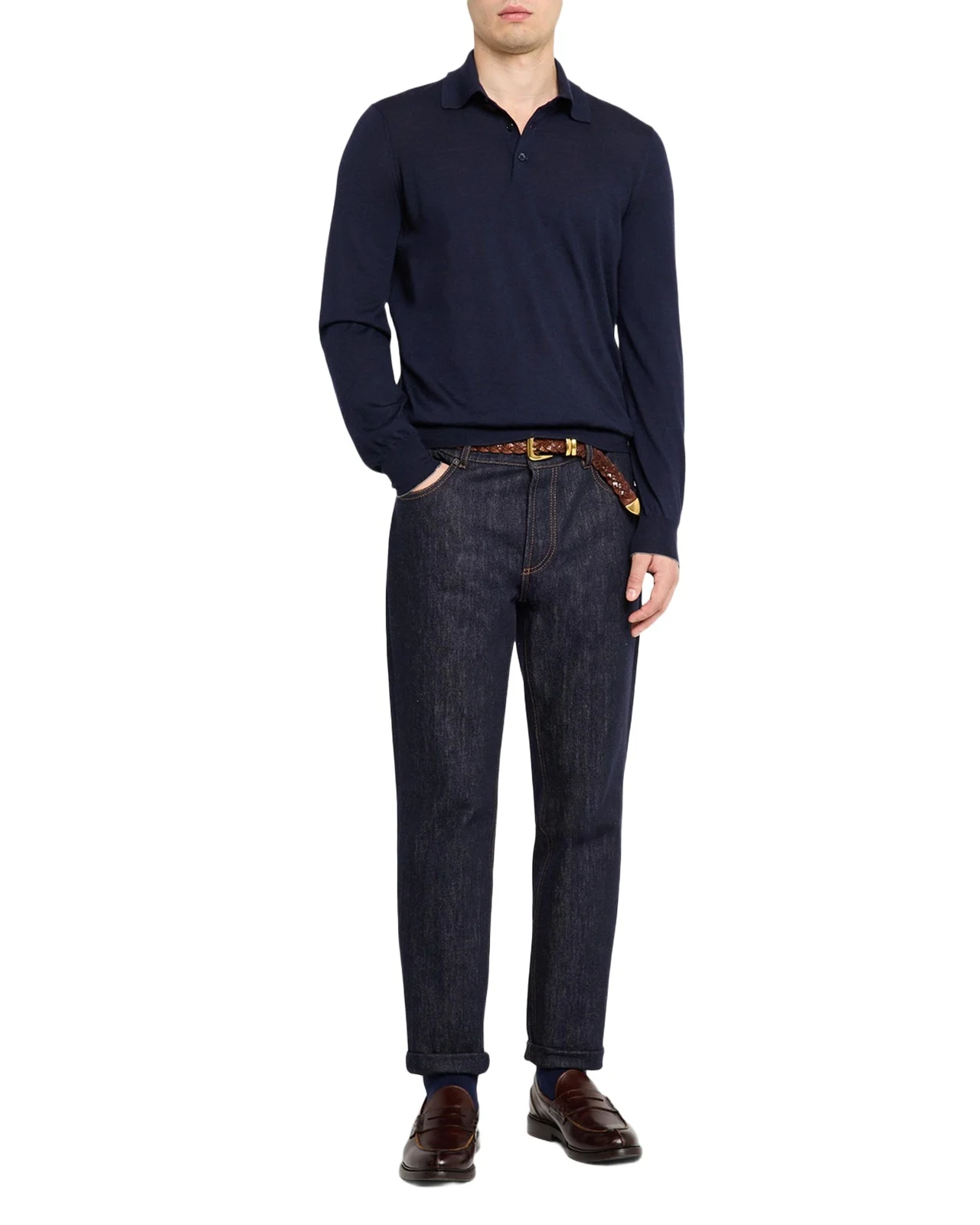 Men's Fine Gauge Wool-Cashmere Polo Shirt