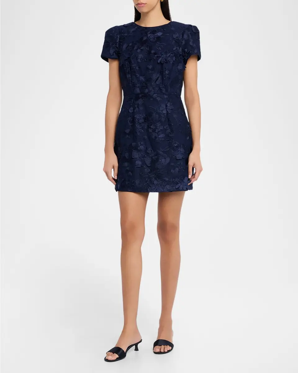 Milly Daisy Embroidered Puff-Sleeve Mini Dress | Thumbnail 3 Milly Daisy Embroidered Puff-Sleeve Mini Dress | Thumbnail 3