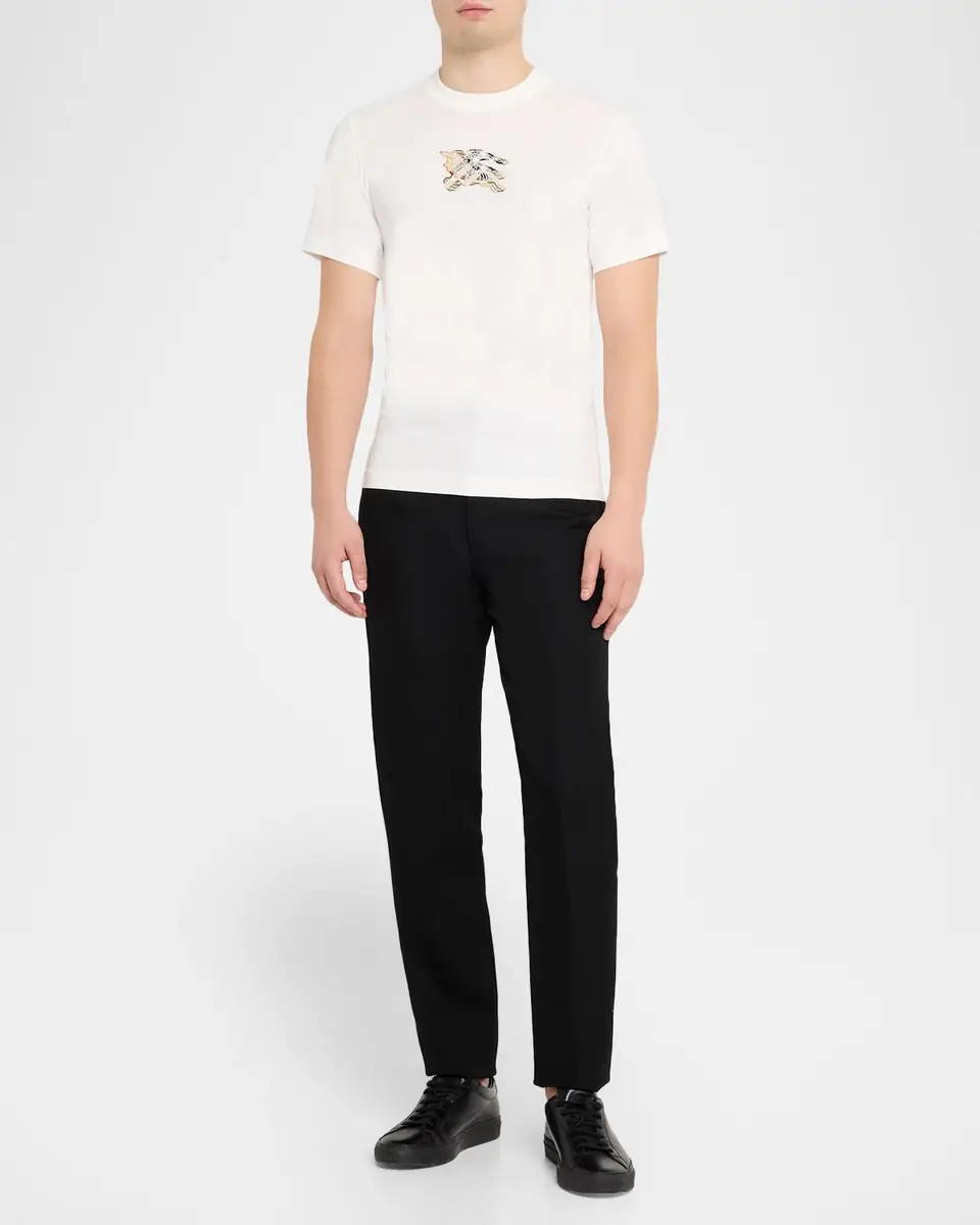 Burberry Men's Embroidered EKD Check Logo Slim-Fit Cotton T-Shirt | Thumbnail 2 Burberry Men's Embroidered EKD Check Logo Slim-Fit Cotton T-Shirt | Thumbnail 2