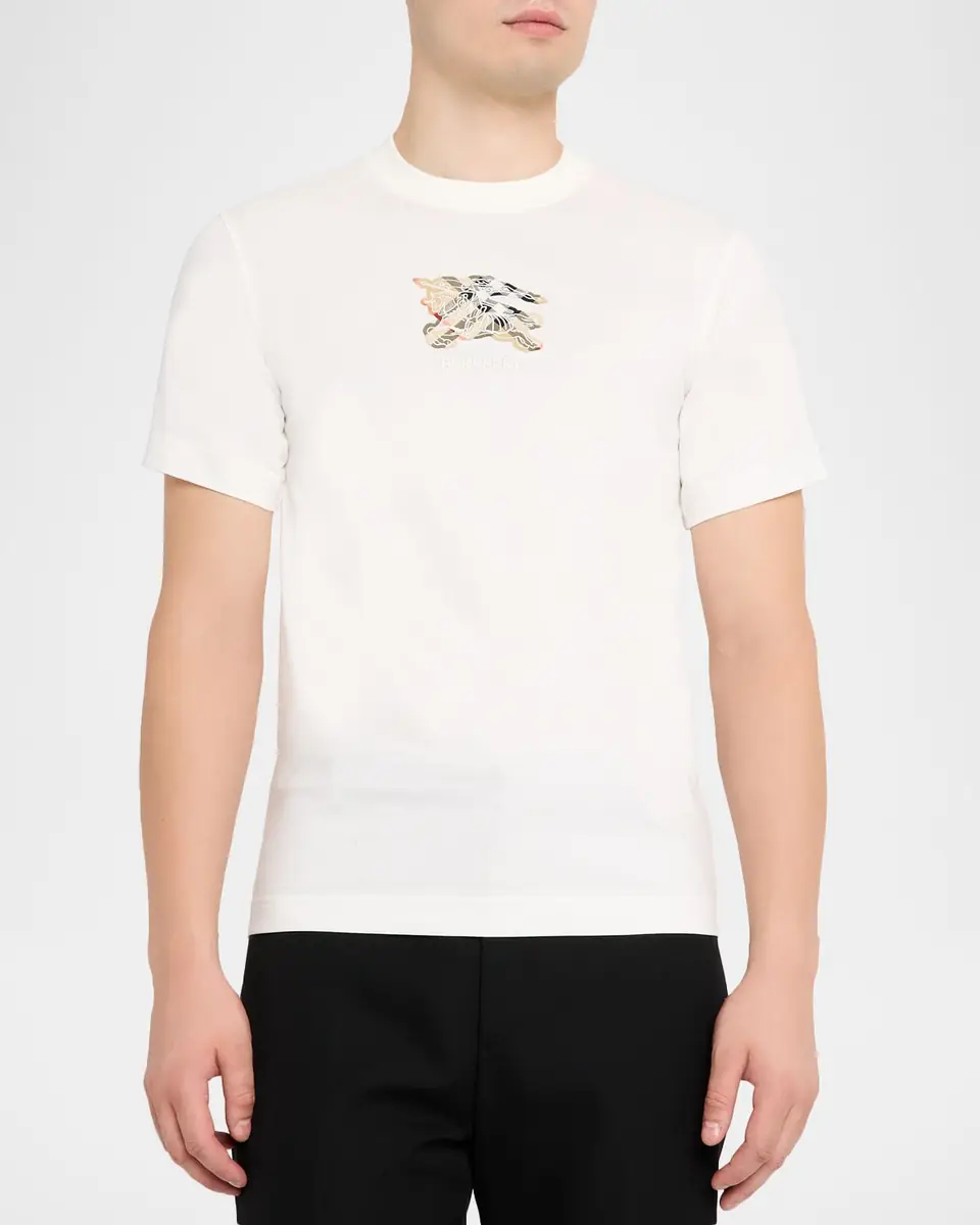 Burberry Men's Embroidered EKD Check Logo Slim-Fit Cotton T-Shirt | Thumbnail 4 Burberry Men's Embroidered EKD Check Logo Slim-Fit Cotton T-Shirt | Thumbnail 4