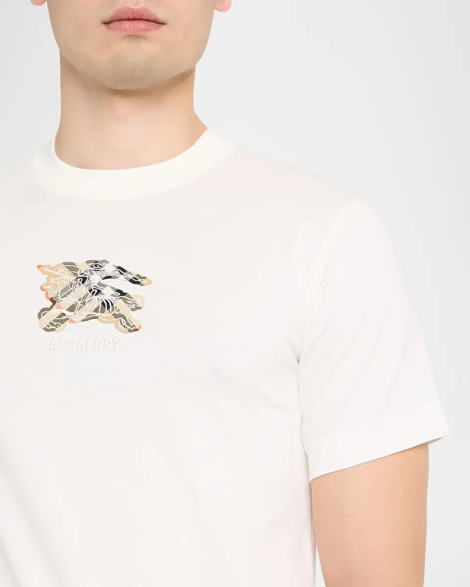 Burberry Men's Embroidered EKD Check Logo Slim-Fit Cotton T-Shirt | Thumbnail 5 Burberry Men's Embroidered EKD Check Logo Slim-Fit Cotton T-Shirt | Thumbnail 5
