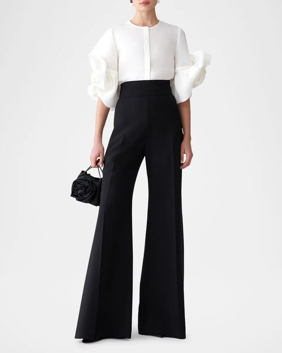 Carolina Herrera Rosette Silk Gazar Button-Front Blouse | Thumbnail 2