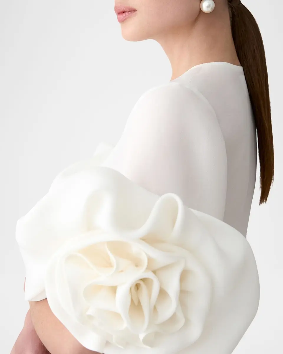 Carolina Herrera Rosette Silk Gazar Button-Front Blouse | Thumbnail 4