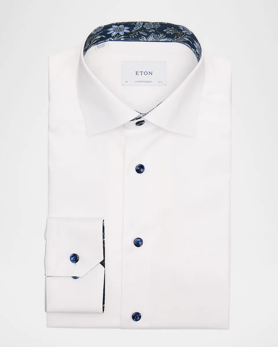 Eton Men's Contemporary-Fit Organic Cotton Dress Shirt with Floral Lining | Thumbnail 3 Eton Men's Contemporary-Fit Organic Cotton Dress Shirt with Floral Lining | Thumbnail 3