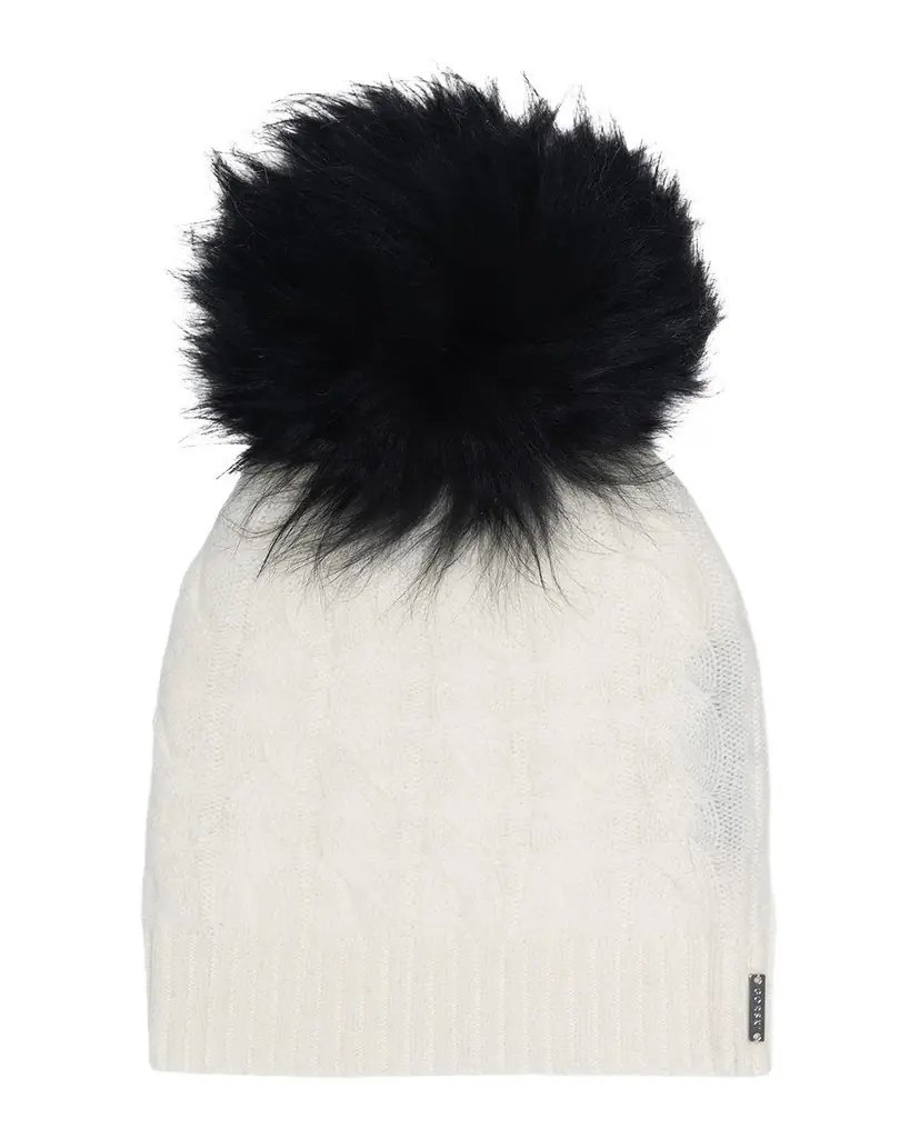 Gorski Cashmere Cable-Knit Hat with Shearling Pompom