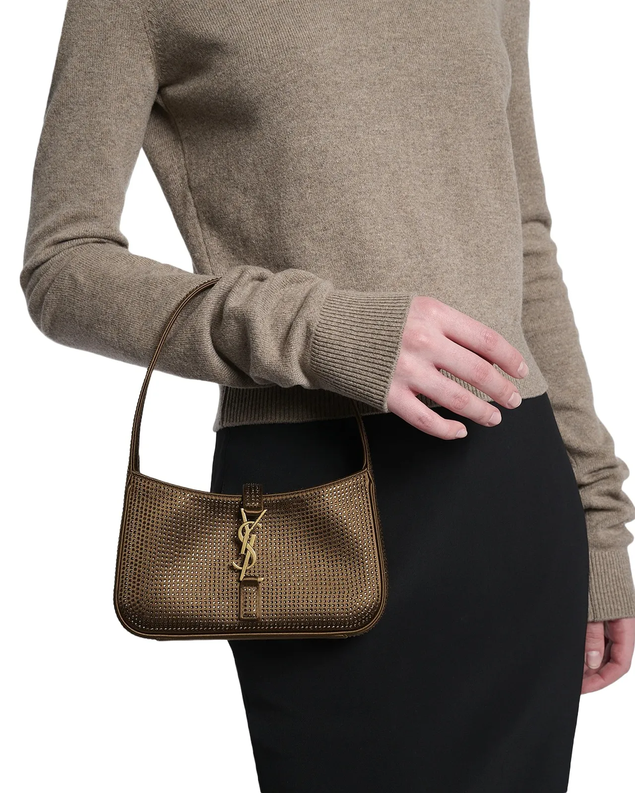 Saint Laurent Le 5 A 7 Mini Shoulder Bag in Strass Viscose-Silk