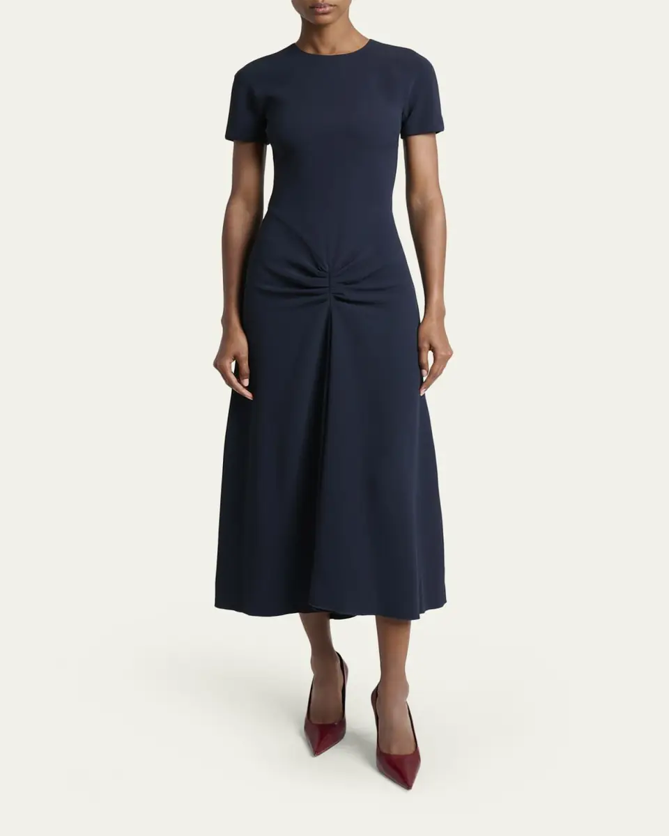 Victoria Beckham Gathered Waist Crepe Midi Dress | Thumbnail 2