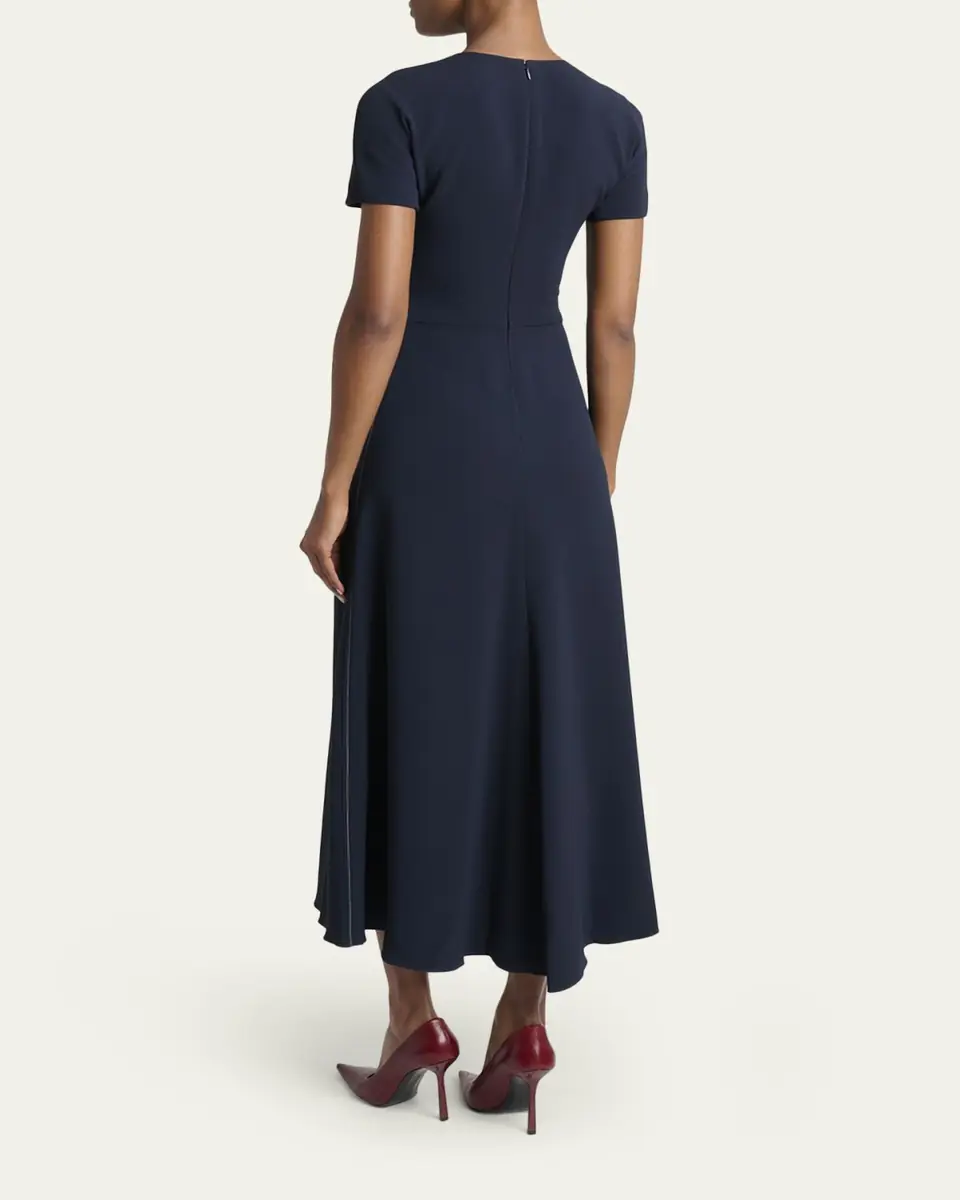 Victoria Beckham Gathered Waist Crepe Midi Dress | Thumbnail 3