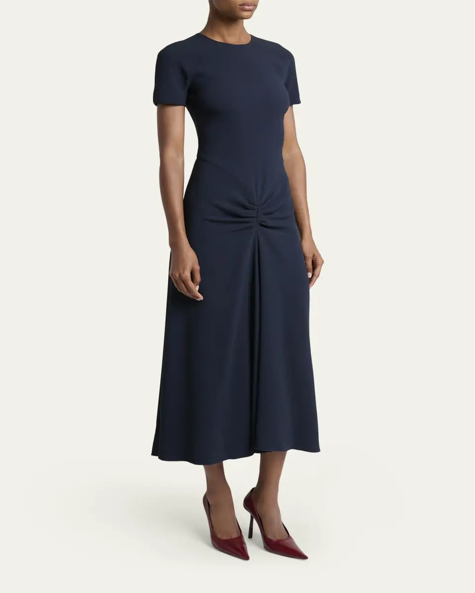 Victoria Beckham Gathered Waist Crepe Midi Dress | Thumbnail 4