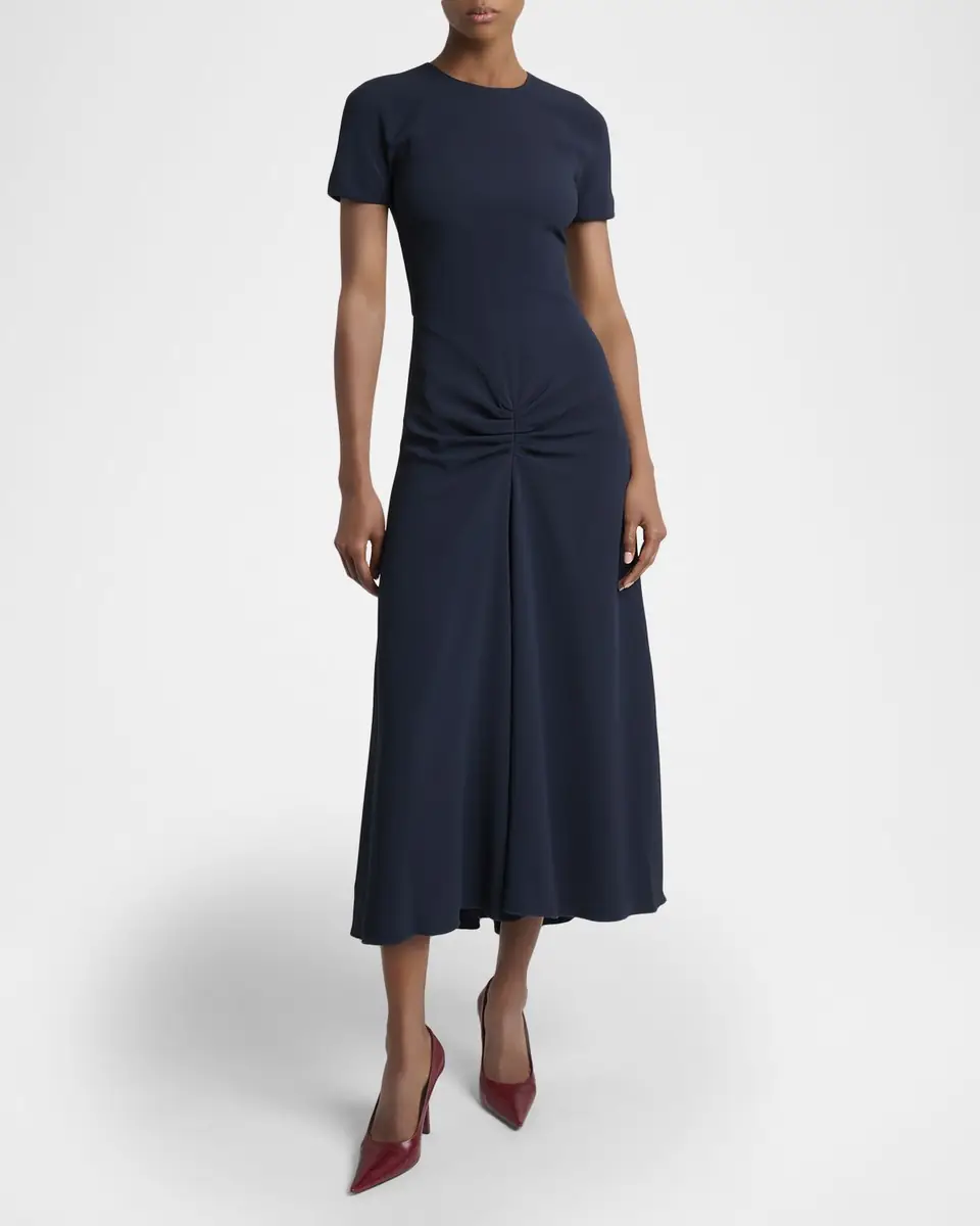 Victoria Beckham Gathered Waist Crepe Midi Dress | Thumbnail 6