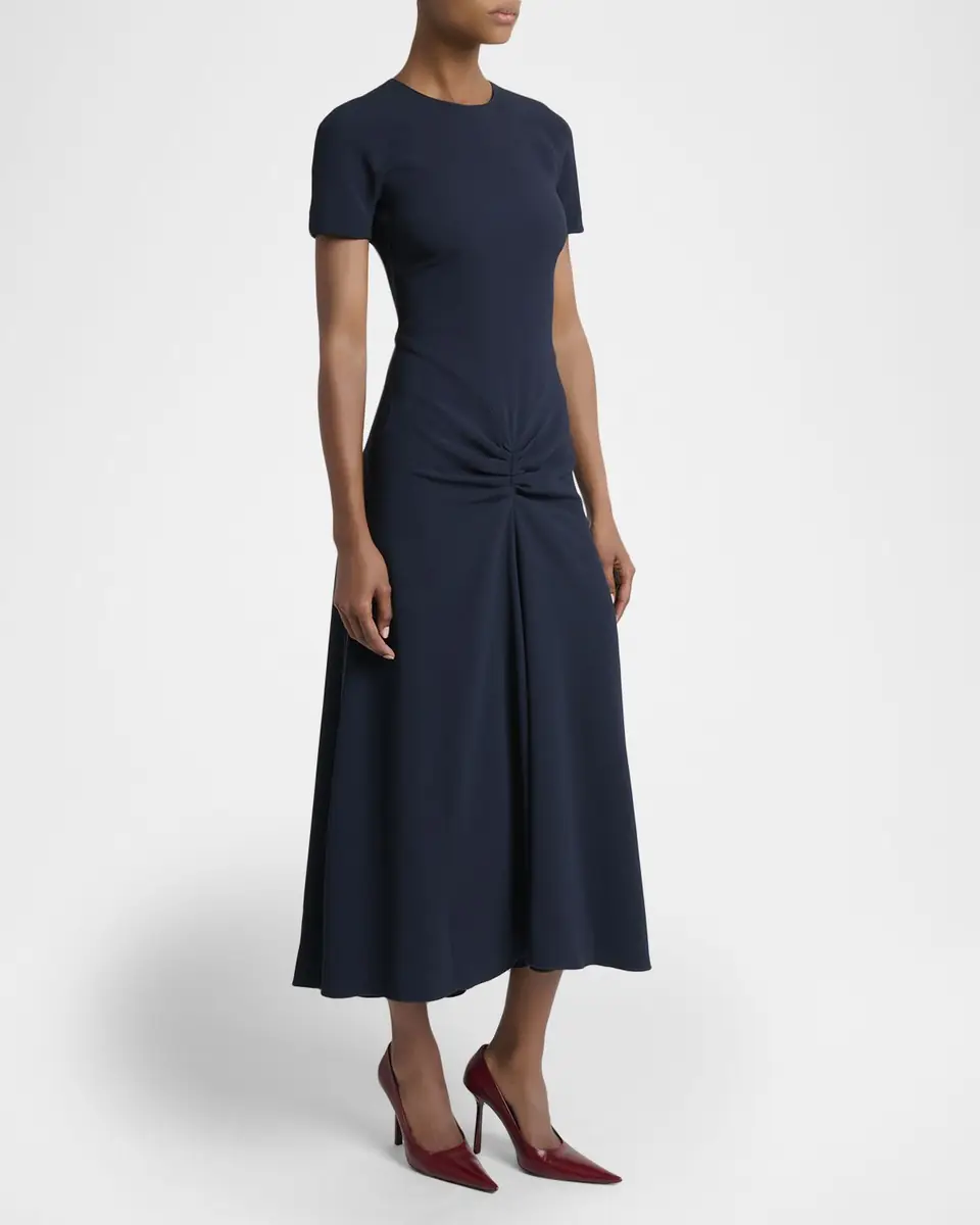 Victoria Beckham Gathered Waist Crepe Midi Dress | Thumbnail 8