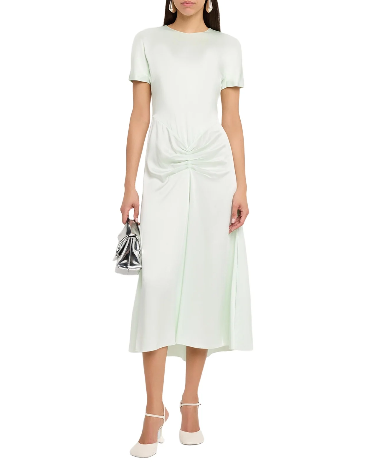 Gathered Waist Satin Midi Dress