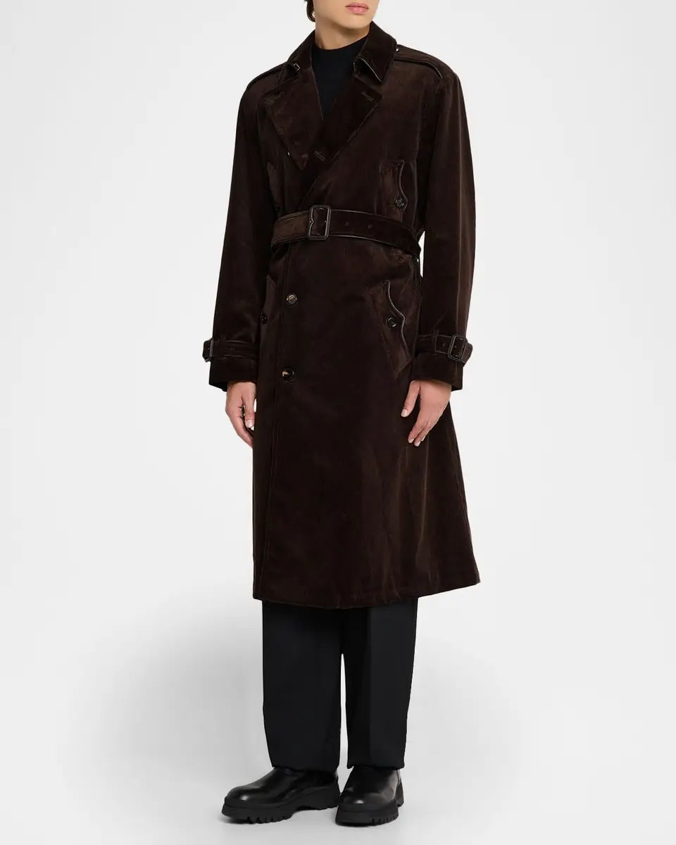 Burberry Men's Long Corduroy Trench Coat | Thumbnail 4 Burberry Men's Long Corduroy Trench Coat | Thumbnail 4