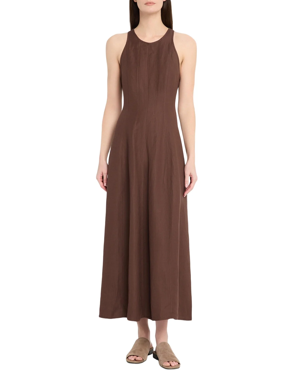 Paneled Fluid Linen Twill Sleeveless Midi Dress Paneled Fluid Linen Twill Sleeveless Midi Dress