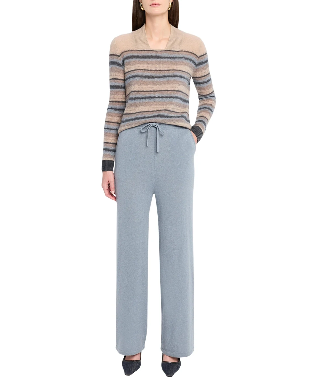 TSE Cashmere Cashmere Square-Neck Striped Top