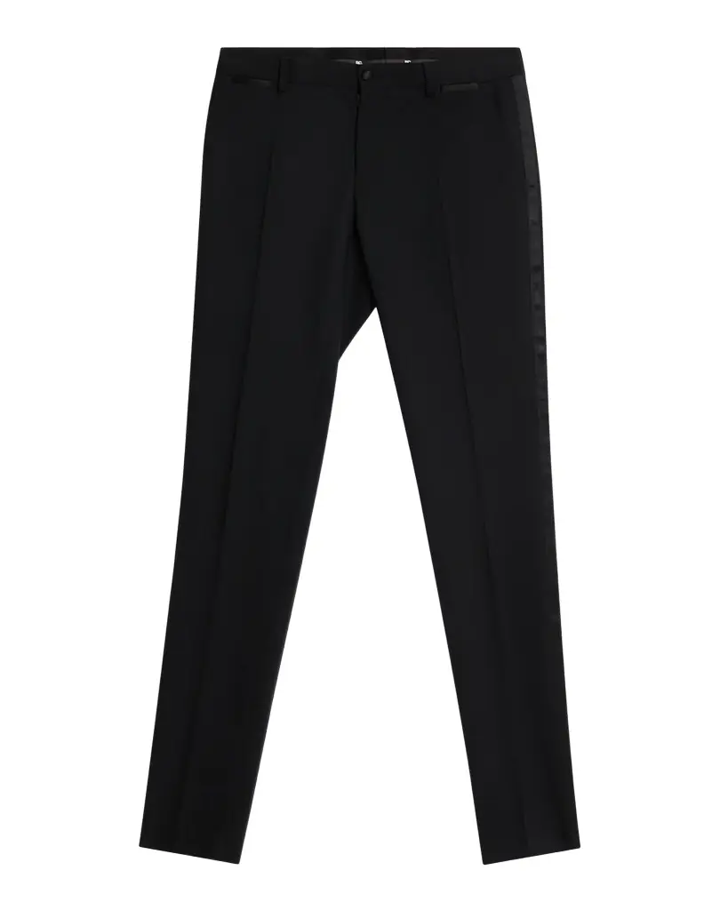 Dolce & Gabbana Men 's Wool Silk-Trim Flat Front Trousers | Image 1 Dolce & Gabbana Men 's Wool Silk-Trim Flat Front Trousers | Image 1