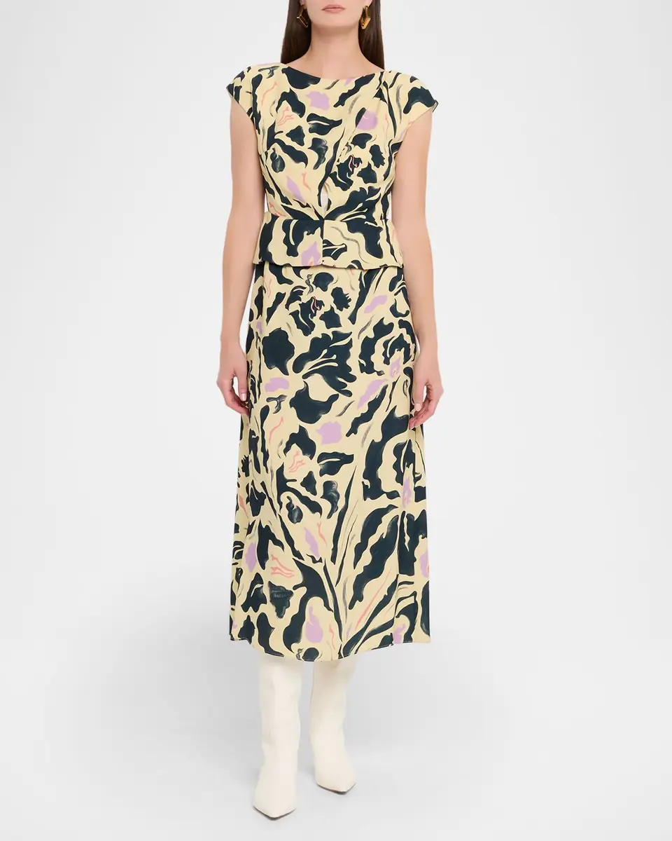 Amir Taghi Caitlin Floral Silk Short-Sleeve Peplum Midi Dress | Thumbnail 2