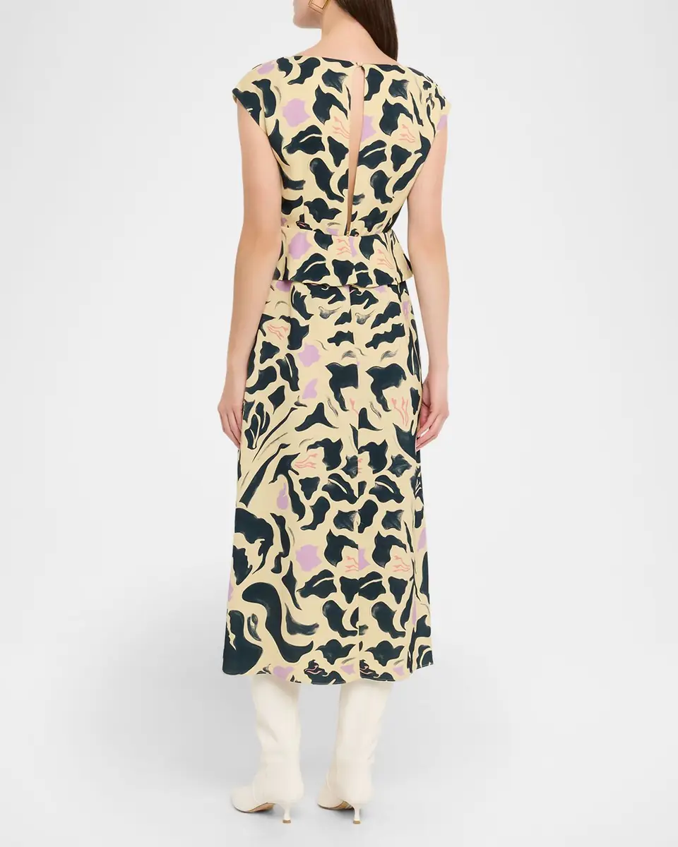 Amir Taghi Caitlin Floral Silk Short-Sleeve Peplum Midi Dress | Thumbnail 3