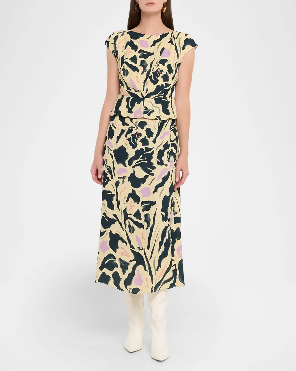 Amir Taghi Caitlin Floral Silk Short-Sleeve Peplum Midi Dress | Thumbnail 4