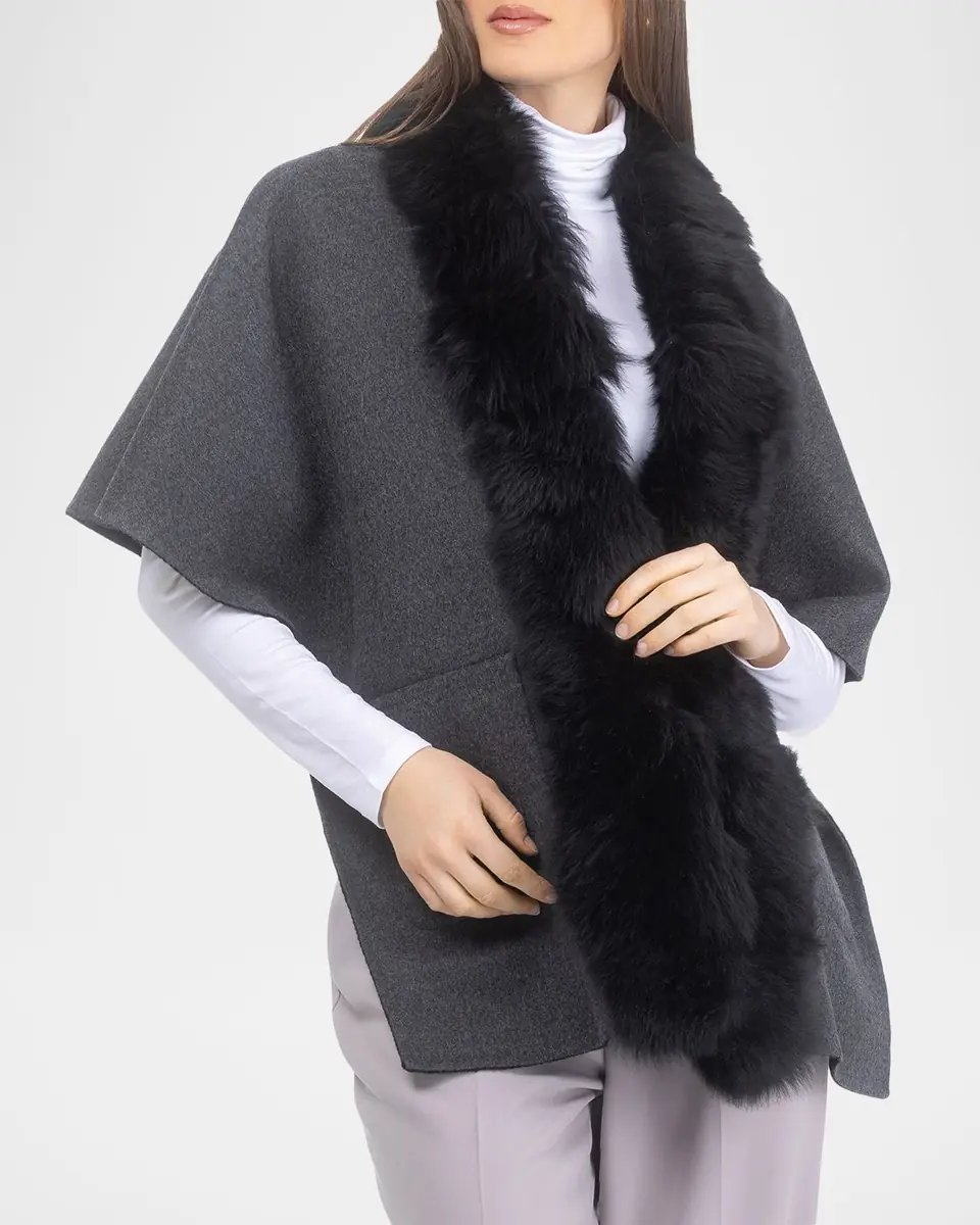 Gorski Reversible Cashmere & Wool Shawl with Merinillo Shearling Trim | Thumbnail 2 Gorski Reversible Cashmere & Wool Shawl with Merinillo Shearling Trim | Thumbnail 2