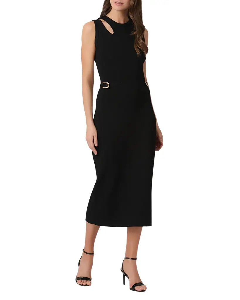 Shoshanna Fleur Cutout Rib Knit Bodycon Midi Dress