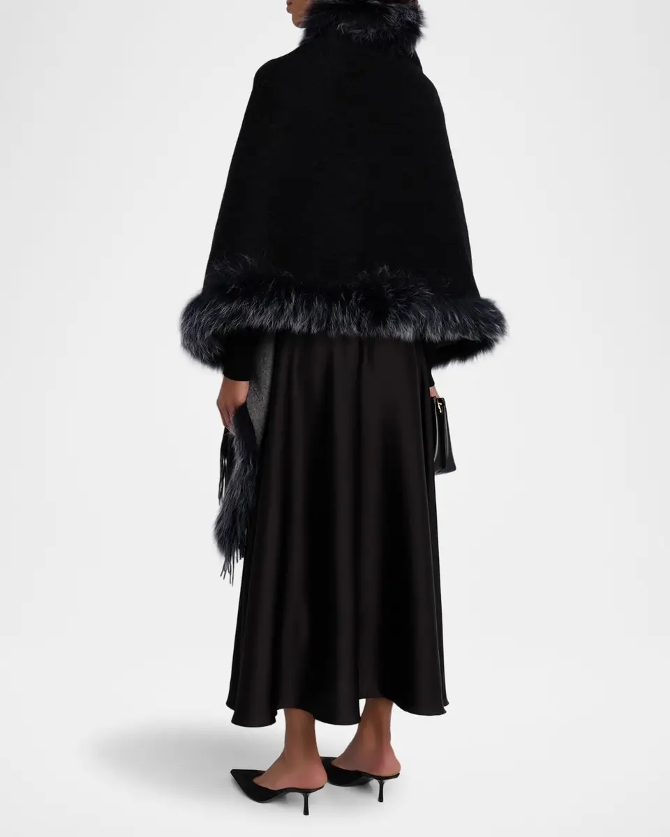 Gorski Toscana Lamb Shearling-Trim Fringe Cashmere Stole | Thumbnail 2 Gorski Toscana Lamb Shearling-Trim Fringe Cashmere Stole | Thumbnail 2