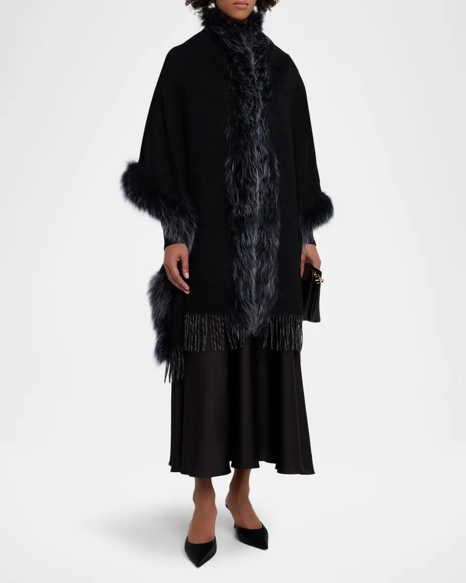 Gorski Toscana Lamb Shearling-Trim Fringe Cashmere Stole | Thumbnail 3 Gorski Toscana Lamb Shearling-Trim Fringe Cashmere Stole | Thumbnail 3