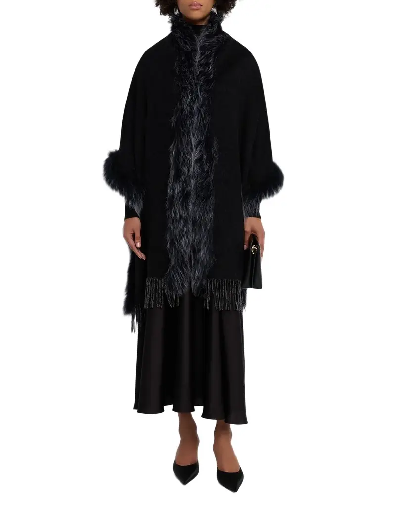 Gorski Toscana Lamb Shearling-Trim Fringe Cashmere Stole | Image 1 Gorski Toscana Lamb Shearling-Trim Fringe Cashmere Stole | Image 1
