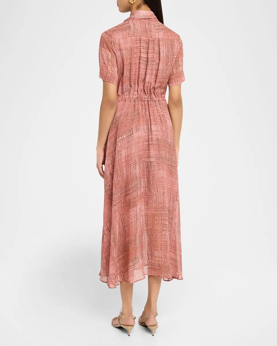 Kiton Check Silk Chiffon Short-Sleeve Midi Shirtdress | Thumbnail 2 Kiton Check Silk Chiffon Short-Sleeve Midi Shirtdress | Thumbnail 2