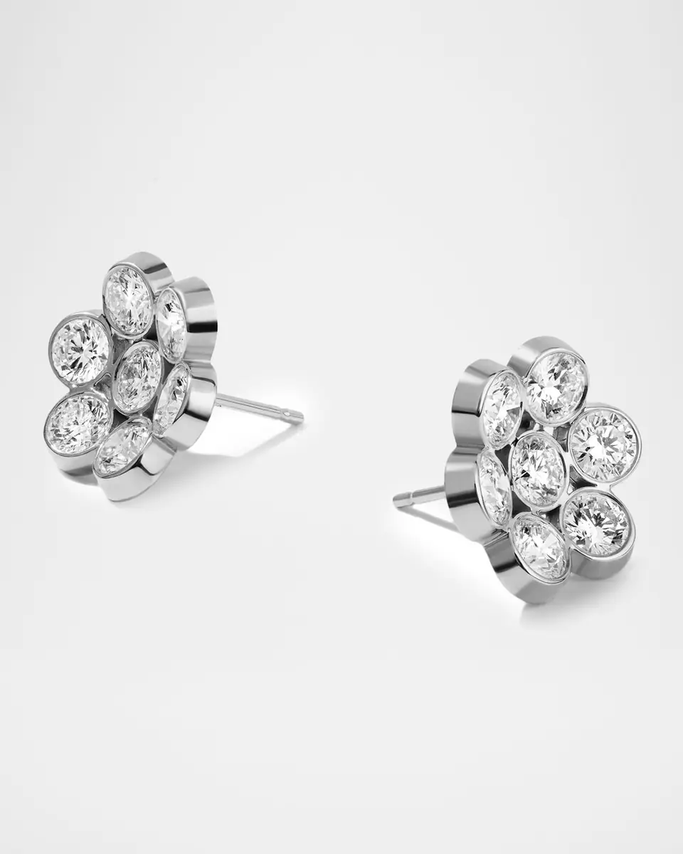 Bayco 18K White Gold 14 Diamond Flower Stud Earrings, 1.96tcw | Thumbnail 2 Bayco 18K White Gold 14 Diamond Flower Stud Earrings, 1.96tcw | Thumbnail 2