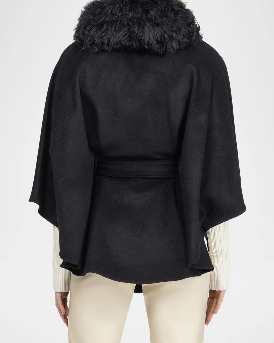 Gorski Select Wool Belted Cape with Select Lamb Collar | Thumbnail 2