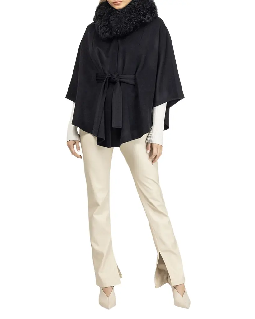 Gorski Select Wool Belted Cape with Select Lamb Collar