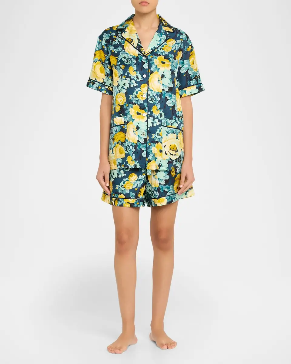 Olivia von Halle Ingo Floral-Print Silk Twill Short Pajama Set | Thumbnail 2 Olivia von Halle Ingo Floral-Print Silk Twill Short Pajama Set | Thumbnail 2