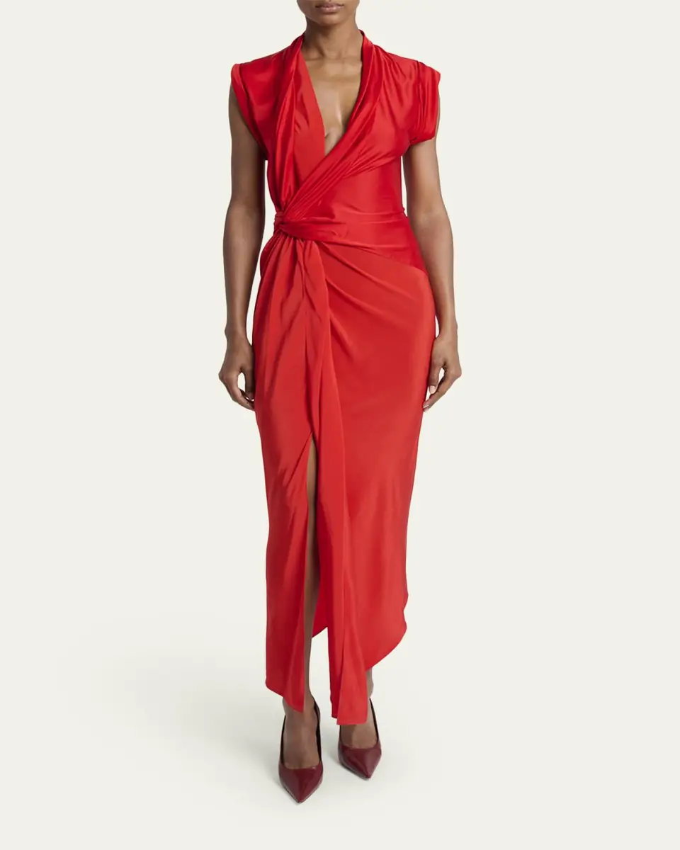 Victoria Beckham Asymmetric Twisted Silk Slit Maxi Dress | Thumbnail 2 Victoria Beckham Asymmetric Twisted Silk Slit Maxi Dress | Thumbnail 2