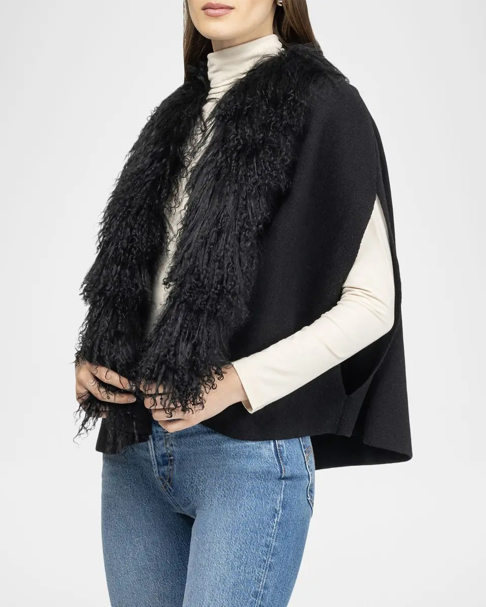 Gorski Merino Wool-Blend Cape with Select Mongolian Trim | Thumbnail 3