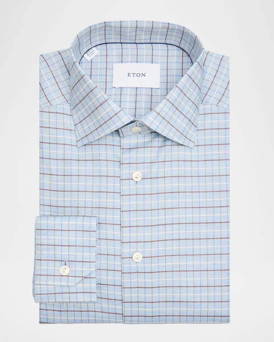 Eton Men's Slim-Fit Grid Check Elevated Organic Cotton Dress Shirt | Thumbnail 3 Eton Men's Slim-Fit Grid Check Elevated Organic Cotton Dress Shirt | Thumbnail 3