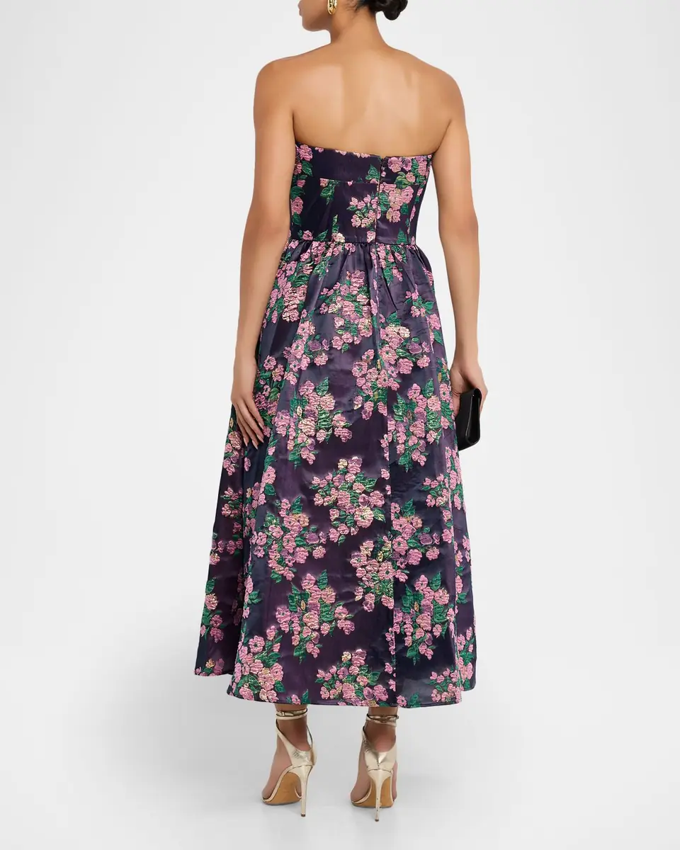 Shoshanna Dana Ruched Metallic Floral Jacquard Maxi Dress | Thumbnail 2 Shoshanna Dana Ruched Metallic Floral Jacquard Maxi Dress | Thumbnail 2