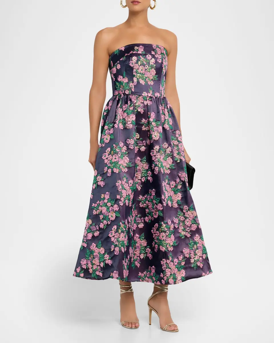 Shoshanna Dana Ruched Metallic Floral Jacquard Maxi Dress | Thumbnail 3 Shoshanna Dana Ruched Metallic Floral Jacquard Maxi Dress | Thumbnail 3