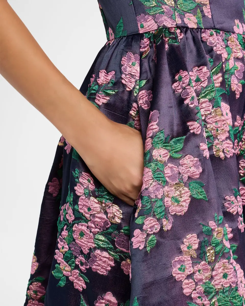 Shoshanna Dana Ruched Metallic Floral Jacquard Maxi Dress | Thumbnail 4 Shoshanna Dana Ruched Metallic Floral Jacquard Maxi Dress | Thumbnail 4