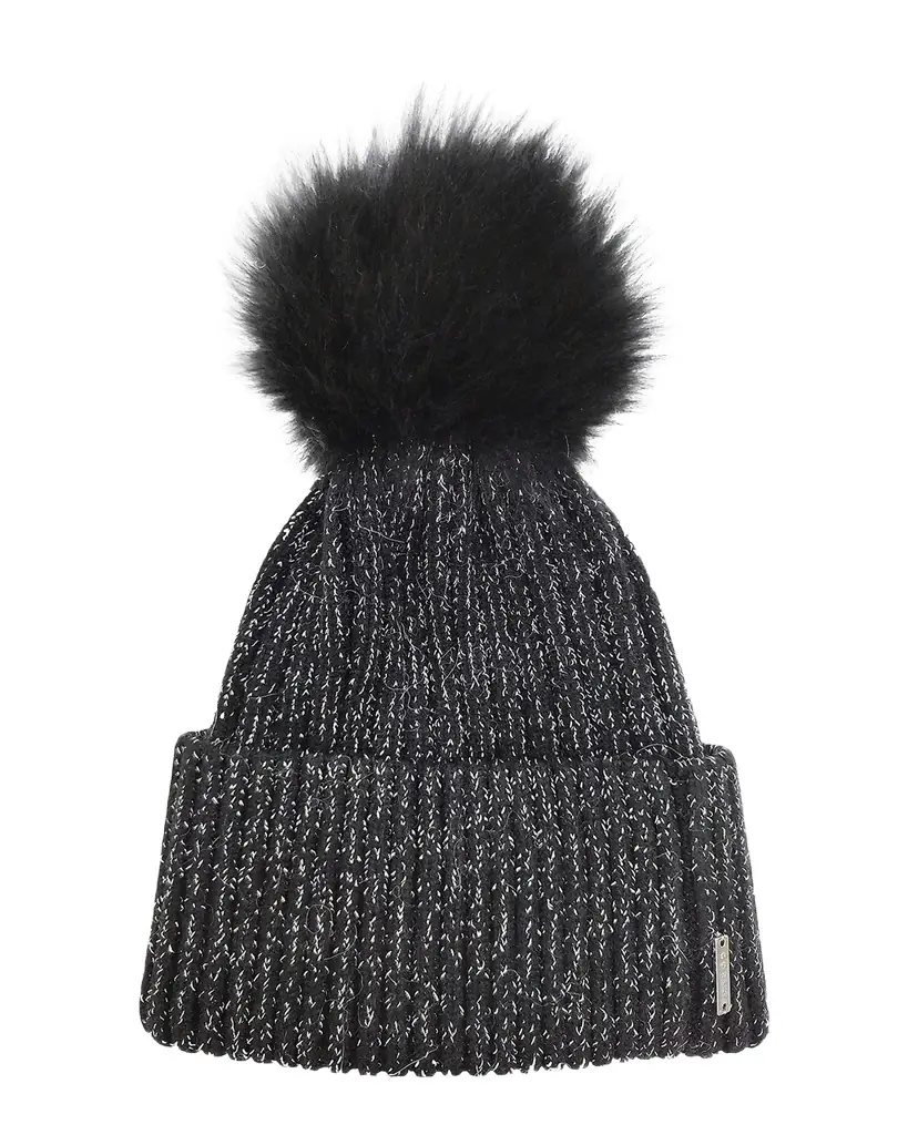 Gorski Metallic Wool-Blend Knit Hat with Select Lamb Pompom