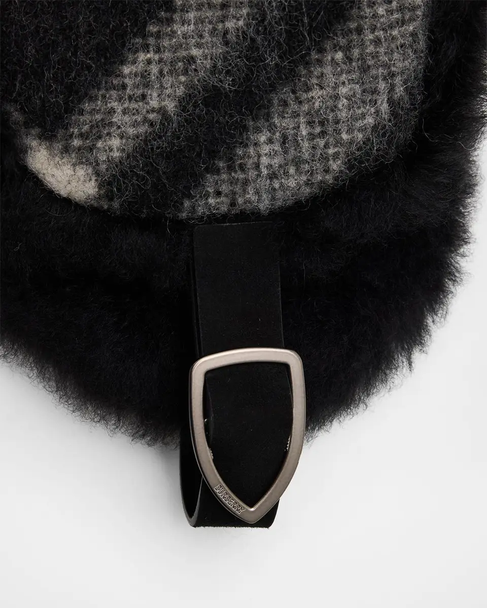 Check Wool & Shearling Trapper Hat