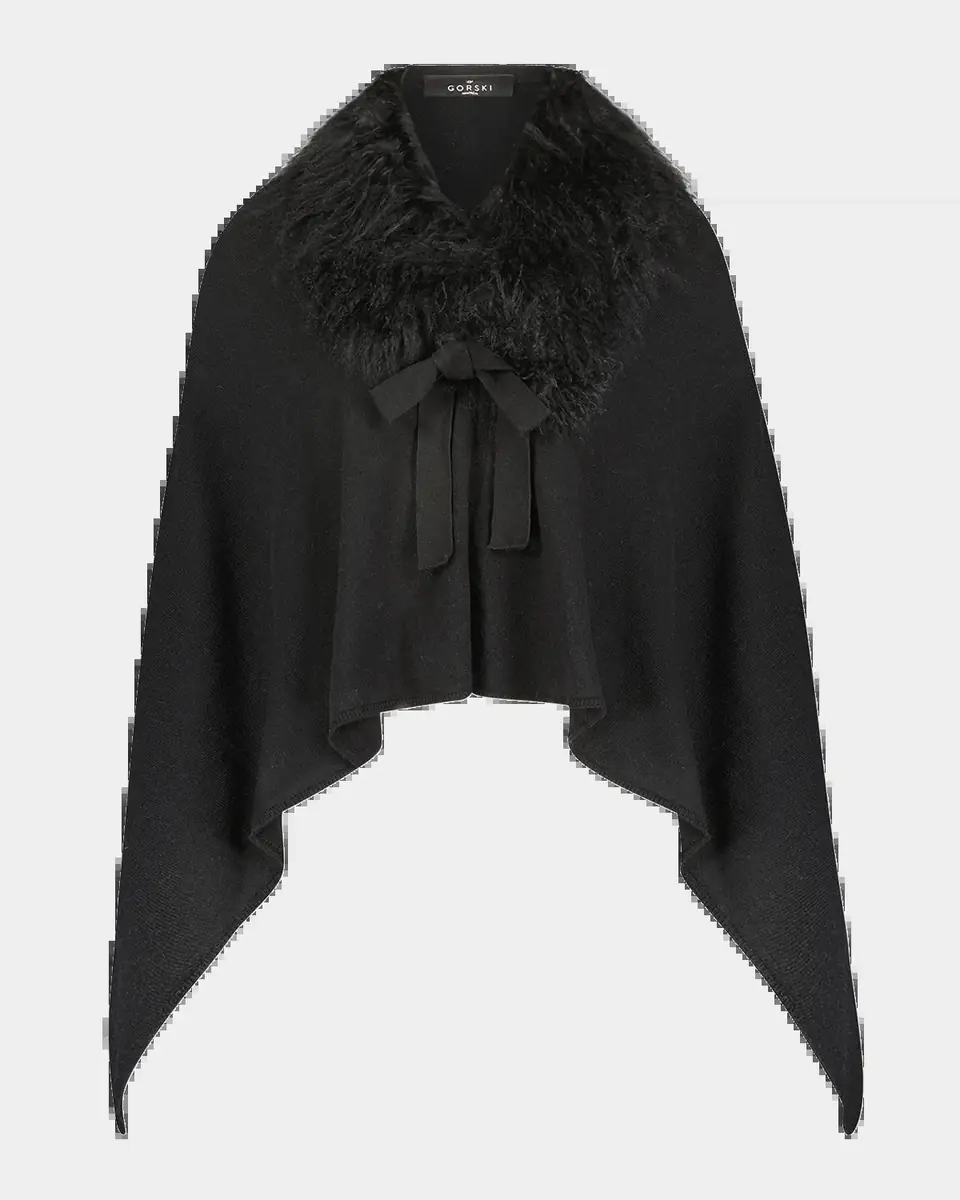 Gorski Wool-Blend Poncho with Select Mongolian Lamb Collar | Thumbnail 2 Gorski Wool-Blend Poncho with Select Mongolian Lamb Collar | Thumbnail 2