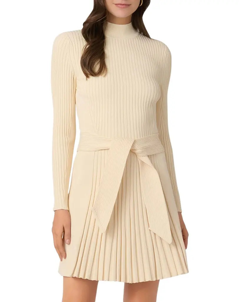 Shoshanna Tara Ribbed Mock-Neck Mini Sweater Dress