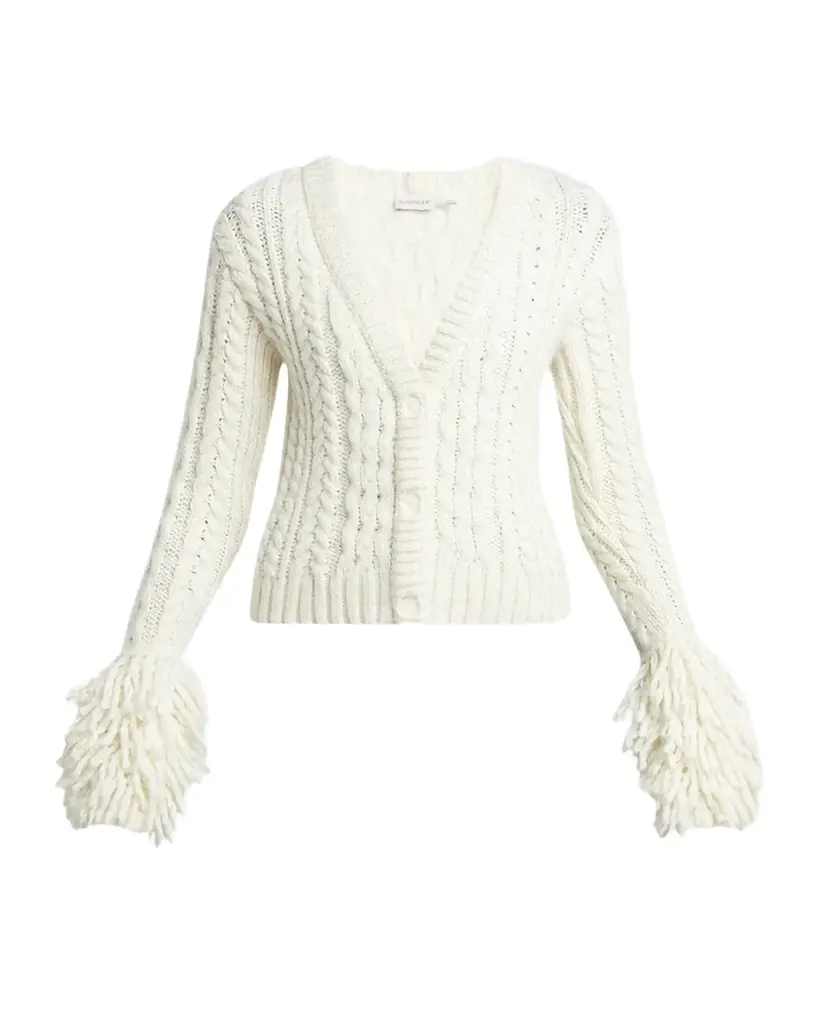 Moncler Cable-Knit Fringe Cardigan | Image 1 Moncler Cable-Knit Fringe Cardigan | Image 1