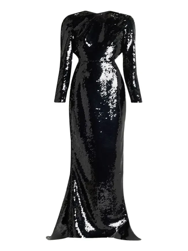 Sequined Long-Sleeve Backless Trumpet Gown Sequined Long-Sleeve Backless Trumpet Gown