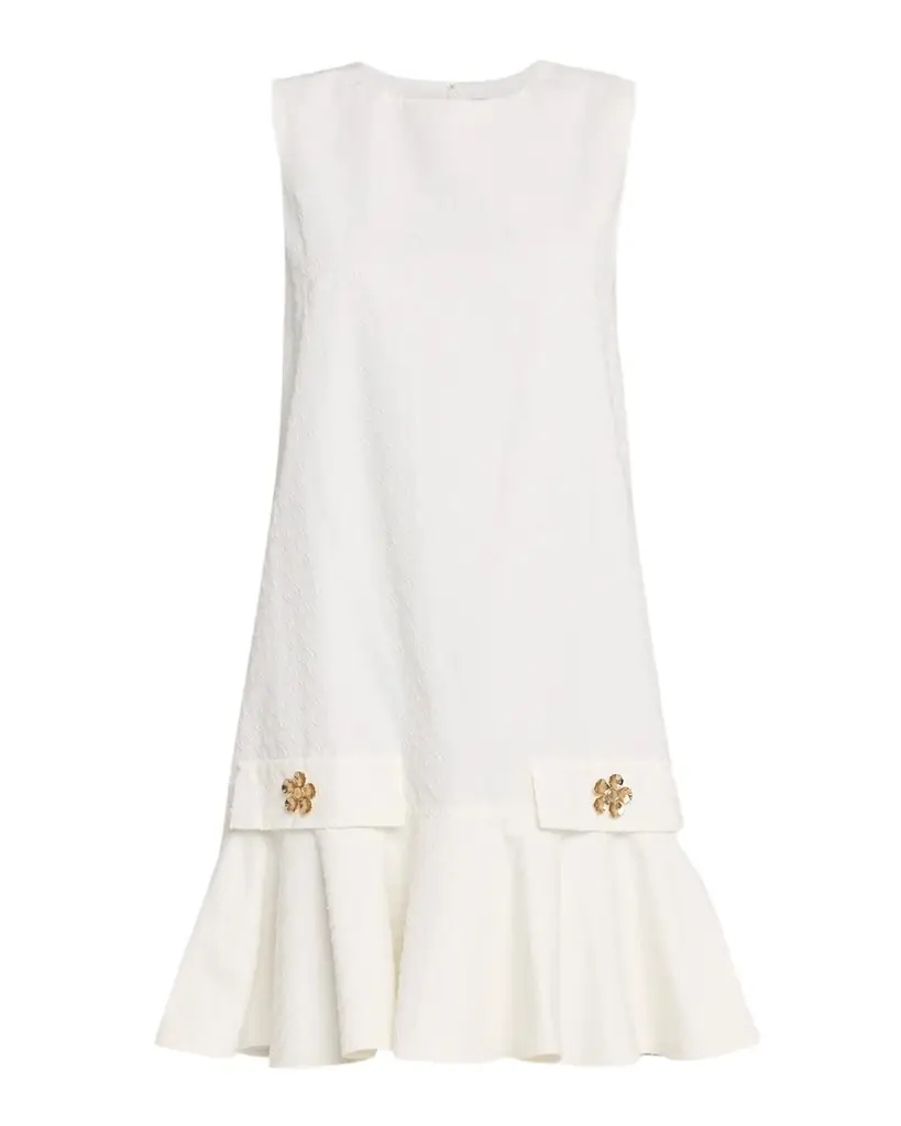 Oscar de la Renta Sleeveless Chainlink Jacquard Ruffle Mini Dress | Image 1 Oscar de la Renta Sleeveless Chainlink Jacquard Ruffle Mini Dress | Image 1