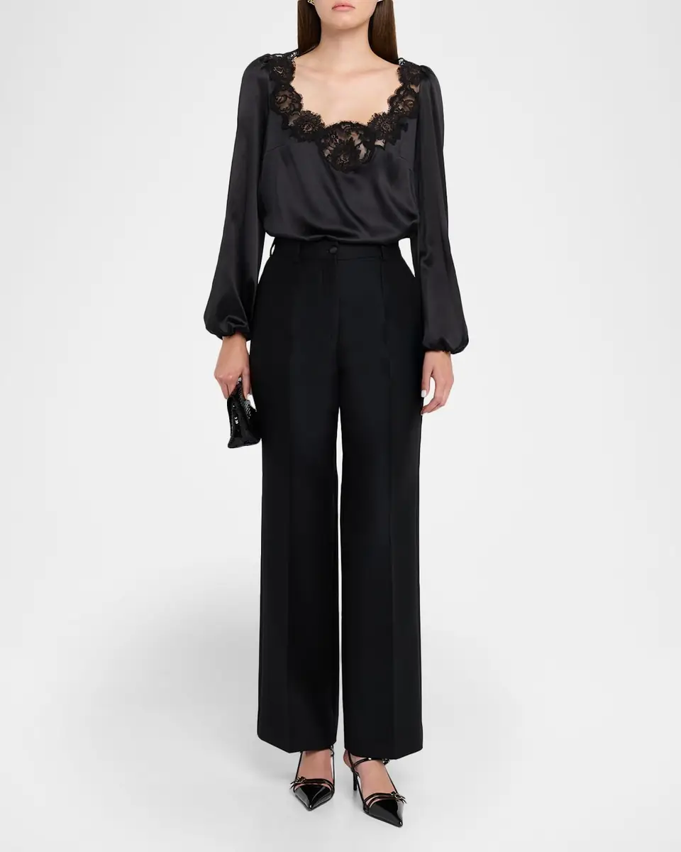 Dolce & Gabbana Lace-Trim Balloon-Sleeve Silk Blouse | Thumbnail 2