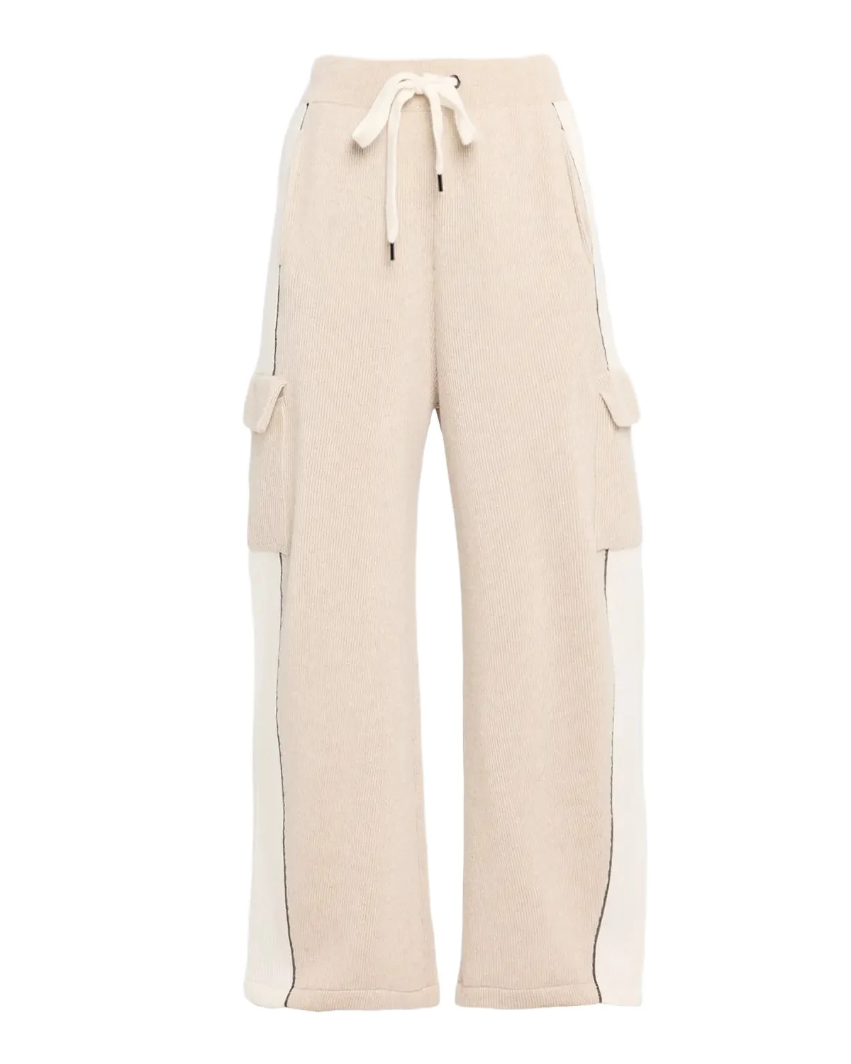 Brunello Cucinelli Cashmere Rib Wide-Leg Cargo Sport Pants